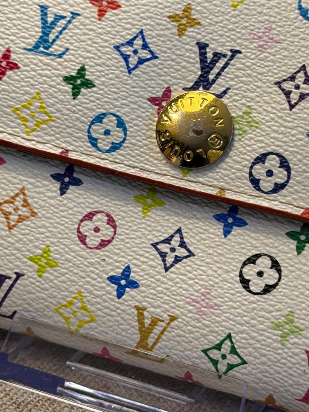 EUC Louis Vuitton + Murikami White Multicolor Monogram trifold snap Wallet - Picture 4 of 13